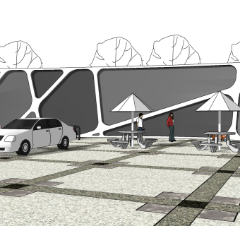 现代景观墙sketchup模型下载，景观墙草图大师模型
