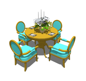 法式餐桌椅草图大师模型，餐桌椅skb文件下载
