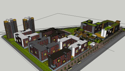 现代商业区景观规划su模型下载、商业区景观规划草图大师模型下载