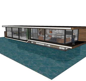 现代滨水别墅草图大师模型，别墅skb文件下载