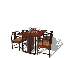 新中式餐桌<em>椅su模型</em>，餐桌椅sketchup模型下载