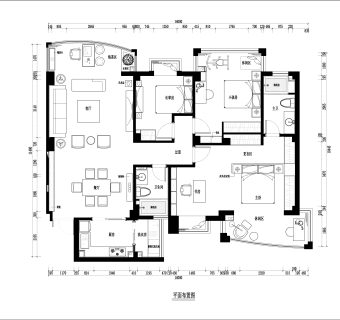 祥细家装户型图三居CAD，免费下载