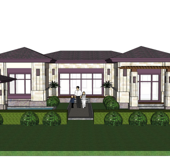 中式别墅草图大师模型，别墅sketchup模型