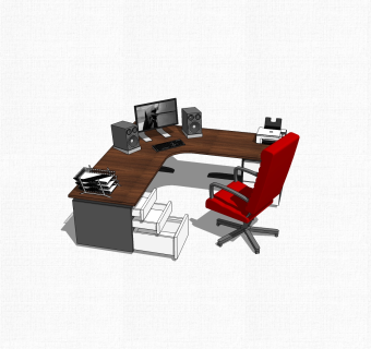 现代老板桌班台桌sketchup模型，老板桌su模型下载