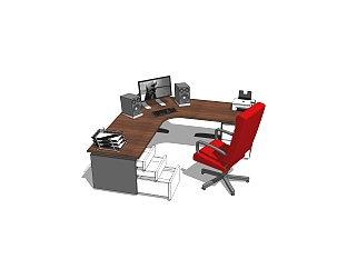 现代老板桌班台桌sketchup模型，老板桌su模型下载