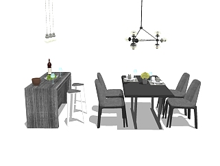 现代餐桌组合sketchup模型，餐桌skb文件下载