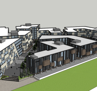 现代写字楼免费su模型、创业园