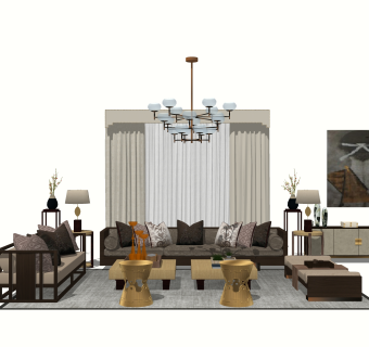 中式沙发组合草图大师模型，沙发组合sketchup模型下载
