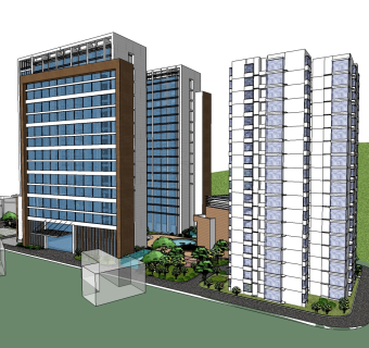 现代市医院草图大师模型下载，医院sketchup模型
