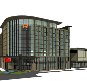 现代办公楼外观草图大师模型，办公楼外观sketchup模型免费下载