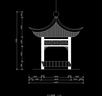 四角亭CAD施工图，四角亭CAD图纸下载