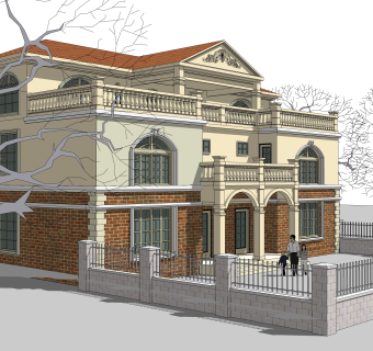 欧式独栋别墅草图大师模型，sketchup别墅su模型下载