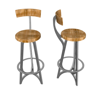 现代钢木吧椅su模型，椅子草图大师模型下载