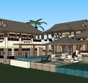 东南亚独栋别墅su模型下载，别墅草图大师模型分享