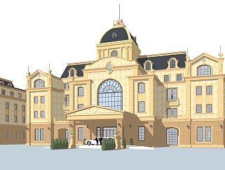 欧式古典办公楼草图大师模型，古典办公楼sketchup模型免费下载