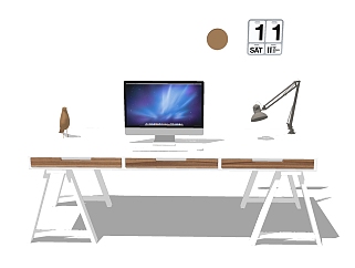 现代书桌组合su模型，书桌sketchup模型下载