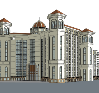 欧式酒店草图大师模型，酒店sketchup模型免费下载