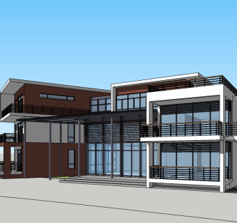 现代独栋别墅su模型免费下载，sketchup别墅草图大师模型