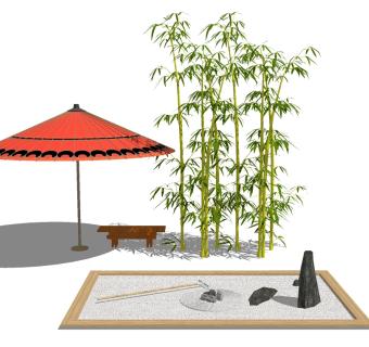 日式枯山水草图大师模型，枯山水sketchup模型免费下载