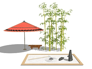 日式枯山水草图大师模型，枯山水sketchup模型免费下载
