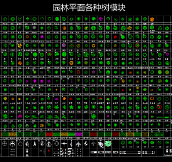  园林景观树模块CAD施工图，树模块CAD施工图下载