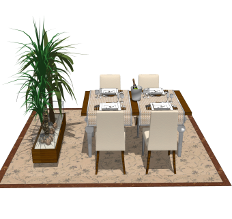 欧式餐桌椅草图大师模型，餐桌椅skb文件下载