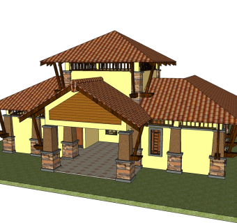 东南亚风格别墅su模型下载、东南亚风格别墅草图大师模型下载