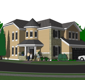 欧式独栋别墅草图大师模型，sketchup别墅su模型下载