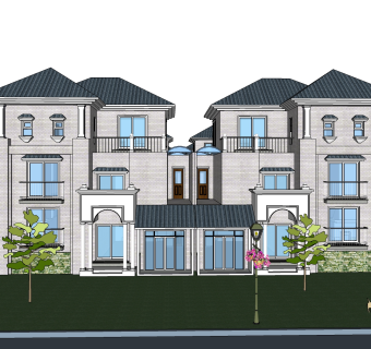 现代别墅外观草图大师模型，别墅外观sketchup模型免费下载