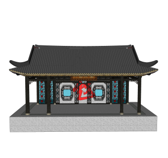 中式戏台SU模型，戏台SKB文件下载