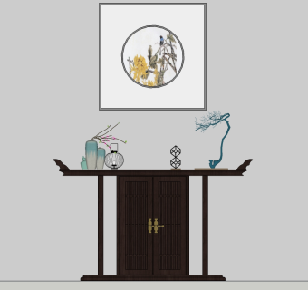 新中式端景条案草图大师模型，端景条案sketchup模型下载
