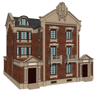 新中式民国风建筑草图大师模型，古建民俗sketchup模型免费下载