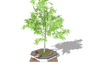 现代方形树池SU模型下载，树池<em>坐凳</em>skb模型分享
