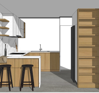 北欧岛型橱柜sketchup模型，厨房柜草图大师模型下载