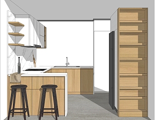 北欧岛型橱柜sketchup模型，厨房柜草图大师模型下载