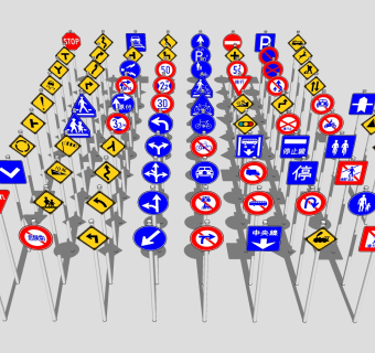现代交通指示牌SU模型，交通指示牌SKP模型下载