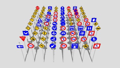 现代交通指示牌SU模型，交通指示牌SKP模型下载