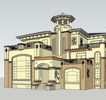 法式独栋别墅草图大师模型下载，别墅skechup模型分享