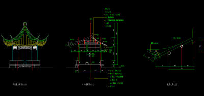 古建五角亭施工图，五角亭CAD建筑图纸下载