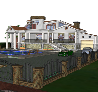 简欧别墅草图大师模型下载，别墅外观sketchup模型分享