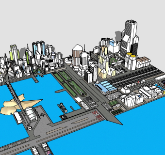 现代临海城市规划设计草图大师模型，城市规划sketchup模型