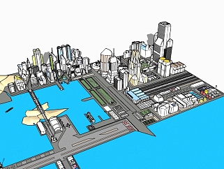 现代临海<em>城市规划设计</em>草图大师模型，<em>城市规划</em>sketchup...