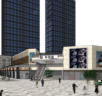 现代商业街草图大师模型，商业综合体sketchup模型免费下载