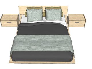  北欧风格冷淡风格双人床草图模型，双人床草图大师模型下载