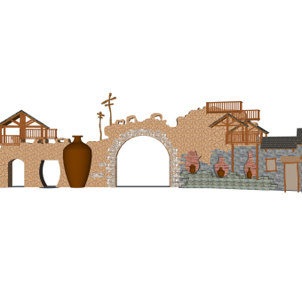 现代景区大门入口sketchup模型，大门入口skb文件下载