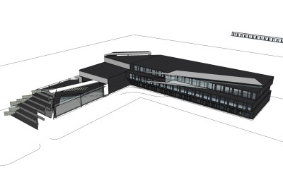 现代办公楼外观草图大师模型，办公楼外观sketchup模型免费下载