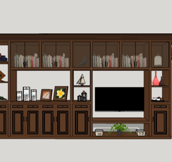 现代美式电视柜sketchup模型，电视柜草图大师模型下载