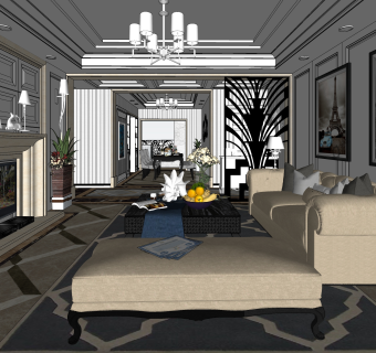 美式客厅免费su模型草图大师文件下载