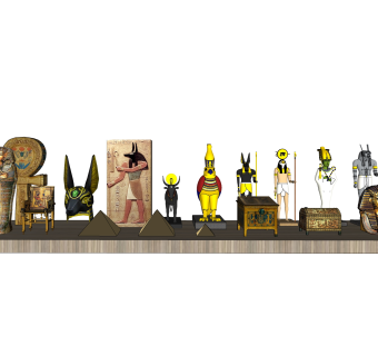 埃及法老建筑摆件草图大师模型,现代装饰品su模型下载