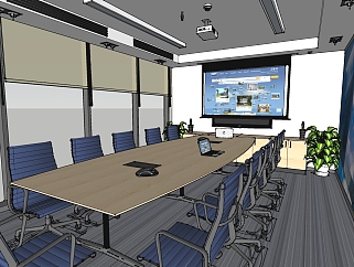传统 会议室室内表现草图，会议室sketchup模型下载
